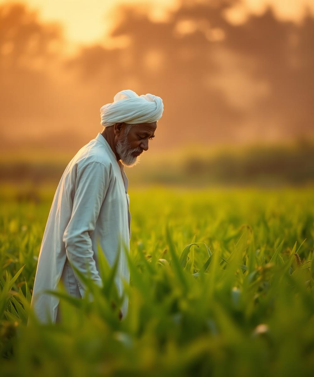 Farmer in his field at sunrise